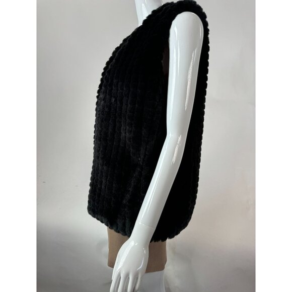 Ellen Kreager Designer Faux Fur Vest Black Sleeveless Jacket L - Picture 14 of 16